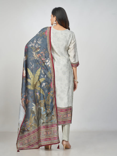 Amchoor Grey Dola Silk Digital Prints Kurti Set for Womens