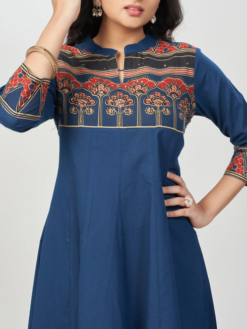 Amchoor Blue Cotton Solid Kurti Set for Womens