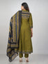 Amchoor Dark Green Cotton Solid Kurti Set for Womens