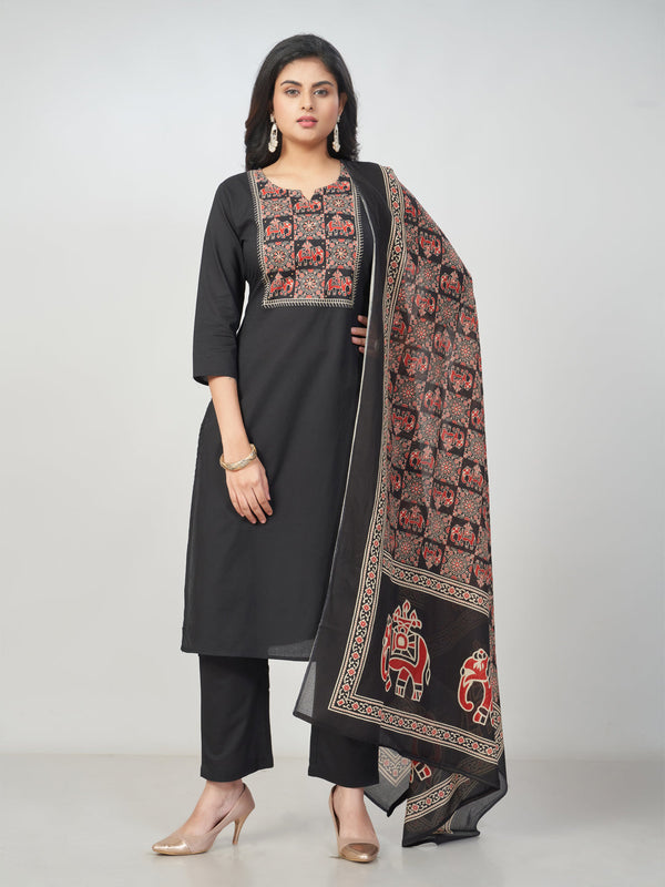 Amchoor Black Cotton Solid Kurti Set for Womens