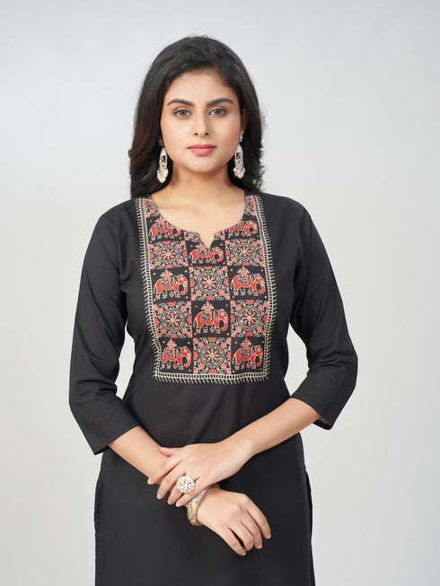 Amchoor Black Cotton Solid Kurti Set for Womens