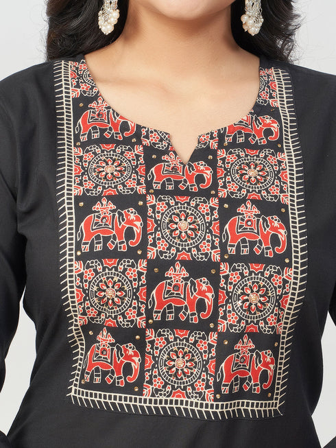 Amchoor Black Cotton Solid Kurti Set for Womens