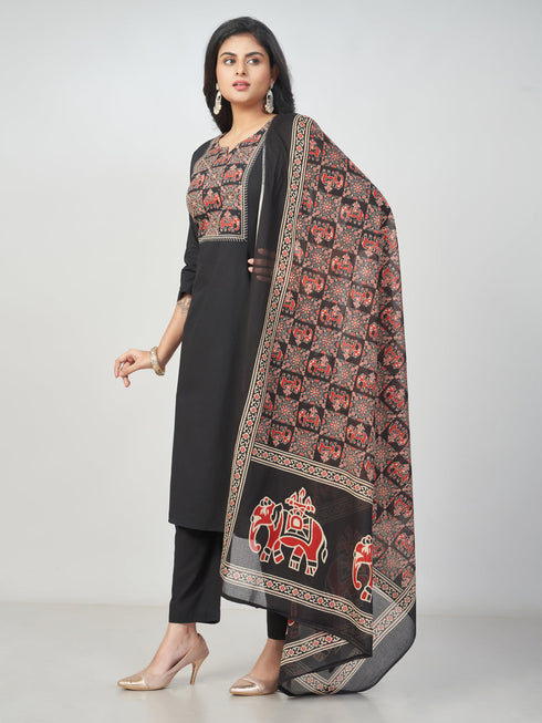 Amchoor Black Cotton Solid Kurti Set for Womens