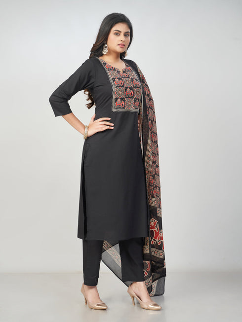 Amchoor Black Cotton Solid Kurti Set for Womens