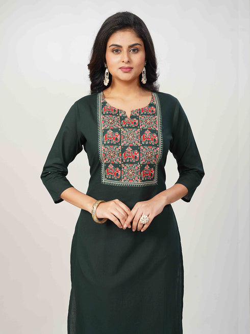 Amchoor Green Cotton Solid Kurti Set for Womens