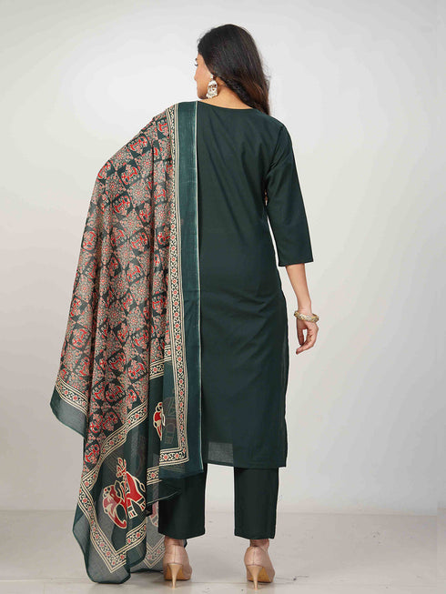 Amchoor Green Cotton Solid Kurti Set for Womens