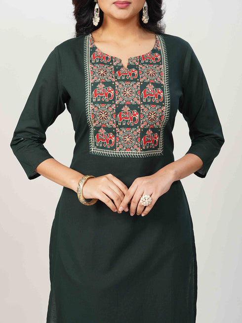 Amchoor Green Cotton Solid Kurti Set for Womens