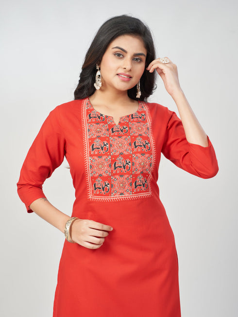 Amchoor Red Cotton Solid Kurti Set for Womens