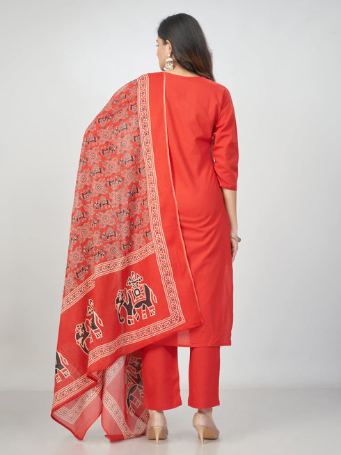 Amchoor Red Cotton Solid Kurti Set for Womens