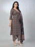 Amchoor Black Cotton Floral Kurta Sets For Womens