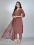 Amchoor Maroon Cotton Floral Kurta Sets For Womens
