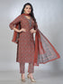 Amchoor Maroon Cotton Floral Kurta Sets For Womens
