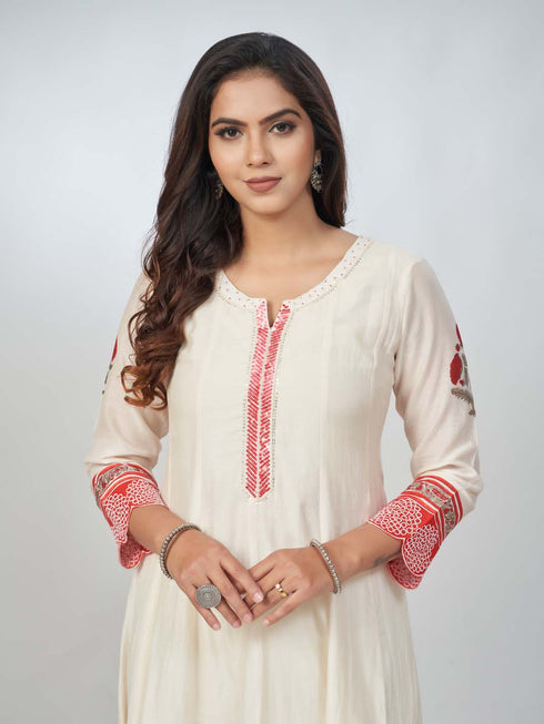 Amchoor Red Chanderi Floral Kurta Sets for Womens