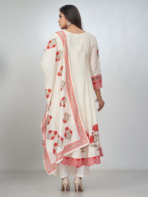 Amchoor Red Chanderi Floral Kurta Sets for Womens