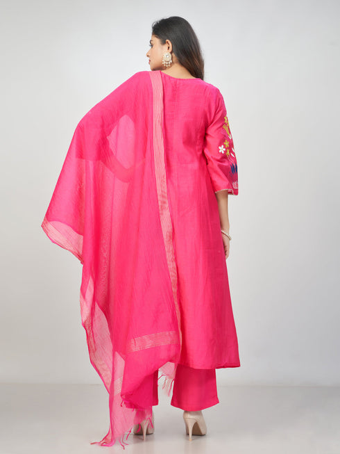 Amchoor Fuchsia Chanderi Solid Kurti Set for Womens