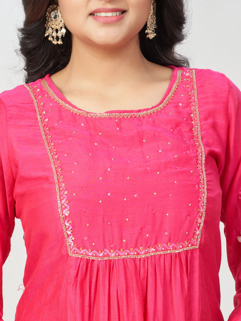 Amchoor Fuchsia Chanderi Solid Kurti Set for Womens
