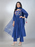 Amchoor Blue Mul Chanderi Embroidered Kurta Sets For Womens