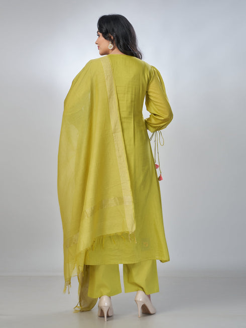 Amchoor Green Mul Chanderi Embroidered Kurta Sets For Womens