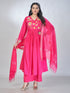 Amchoor Pink Mul Chanderi Embroidered Kurta Sets For Womens