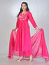 Amchoor Pink Mul Chanderi Embroidered Kurta Sets For Womens