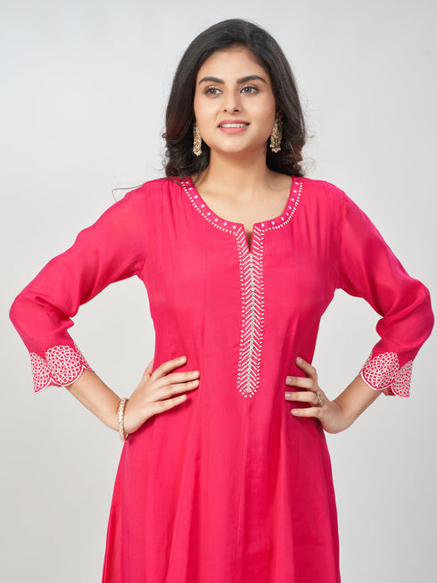 Amchoor Fuchsia Chanderi Solid Kurti Set for Womens