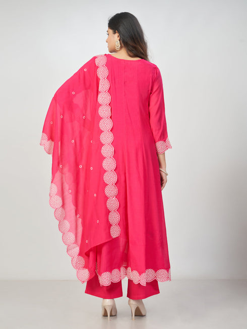 Amchoor Fuchsia Chanderi Solid Kurti Set for Womens