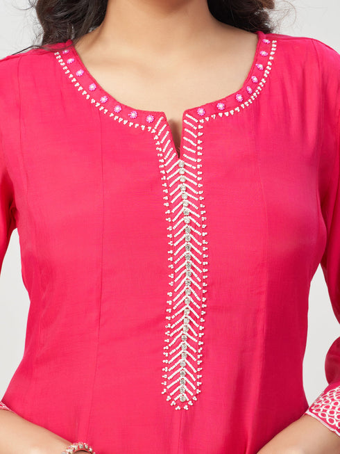 Amchoor Fuchsia Chanderi Solid Kurti Set for Womens
