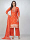 Amchoor Orange organza jacquard Bandhani Kurta Sets for Womens