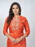 Amchoor Orange organza jacquard Bandhani Kurta Sets for Womens