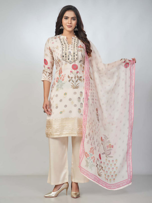 Amchoor Cream organza jacquard Bandhani Kurta Sets for Womens