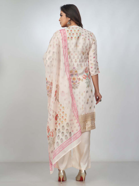 Amchoor Cream organza jacquard Bandhani Kurta Sets for Womens