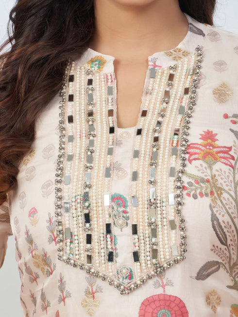 Amchoor Cream organza jacquard Bandhani Kurta Sets for Womens