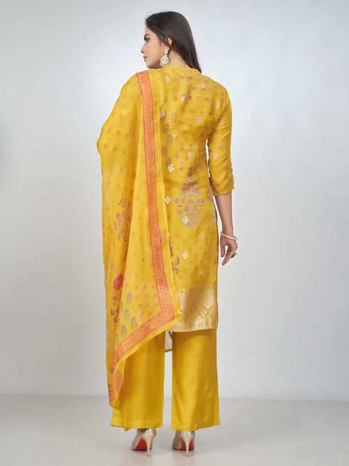 Amchoor Mustard organza jacquard Bandhani Kurta Sets for Womens