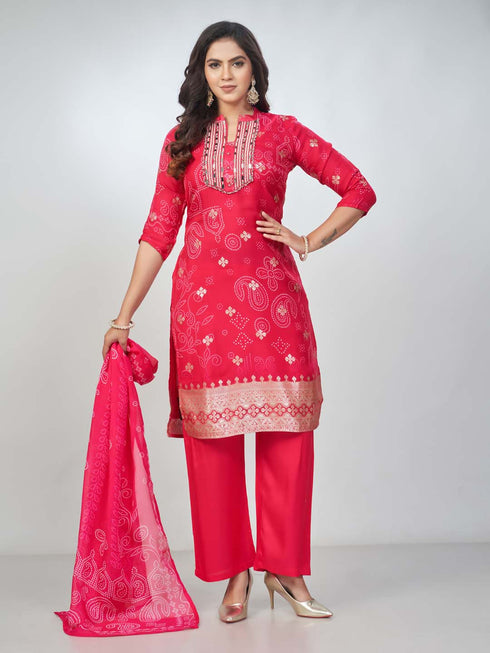 Amchoor Rani Organza Bandhani Kurta Sets for Womens