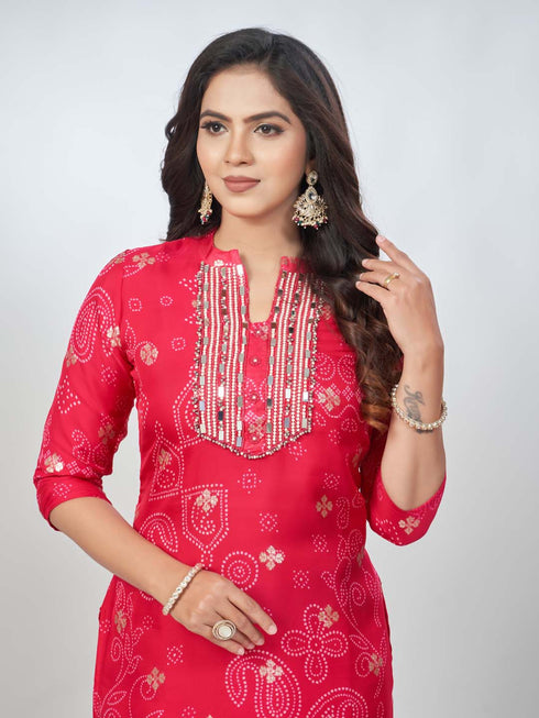 Amchoor Rani Organza Bandhani Kurta Sets for Womens