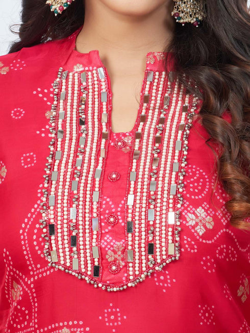 Amchoor Rani Organza Bandhani Kurta Sets for Womens