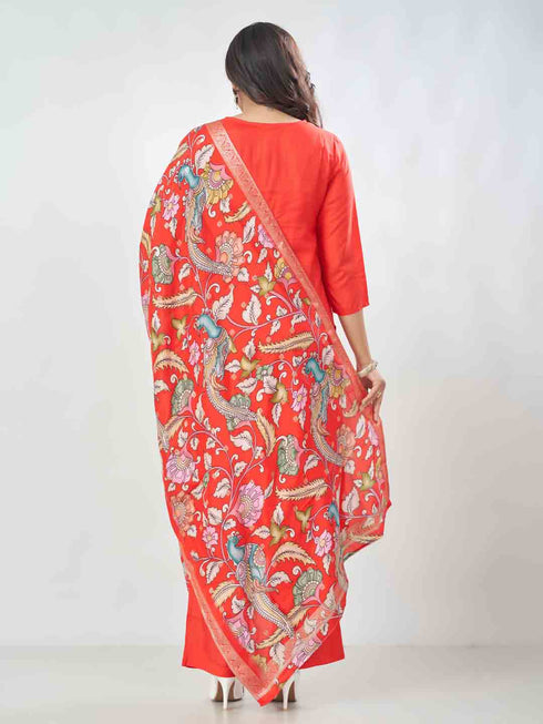Amchoor Red Russian Silk Solid Kurta Sets For Womens