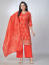 Amchoor Red Shimmer Jacqurd Gold Print Kurta Sets For Womens