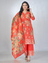 Amchoor Red Shimmer Jacqurd Floral Kurta Sets For Womens