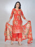 Amchoor Red Shimmer Jacqurd Floral Kurta Sets For Womens