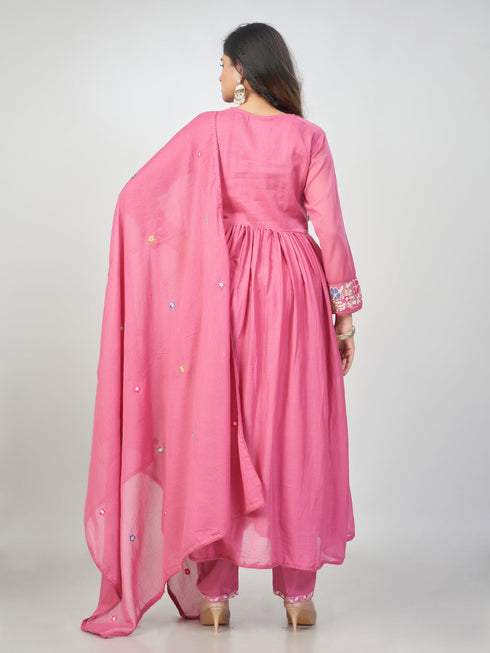 Amchoor Mauve Cotton Embroidered Kurti Set for Womens