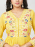 Amchoor Yellow Cotton Embroidered Kurti Set for Womens