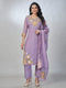 Amchoor Purple Organza Floral Kurta Sets For Womens