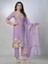 Amchoor Purple Organza Floral Kurta Sets For Womens
