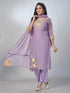 Amchoor Purple Organza Floral Kurta Sets For Womens