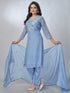Amchoor Grey Organza Floral Kurta Sets For Womens