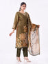 Amchoor Olive Tissue Bandhani Kurti Set for Womens