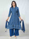 Amchoor Blue Russian Silk Bandhani Kurta Sets For Womens