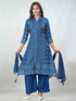 Amchoor Blue Russian Silk Bandhani Kurta Sets For Womens
