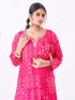 Amchoor Pink Russian Silk Bandhani Kurti Set for Womens